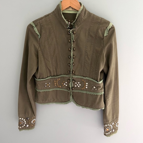 Miss Me Y2K Green Military-Style Studded Army Green Jacket Size Medium - Picture 2 of 7